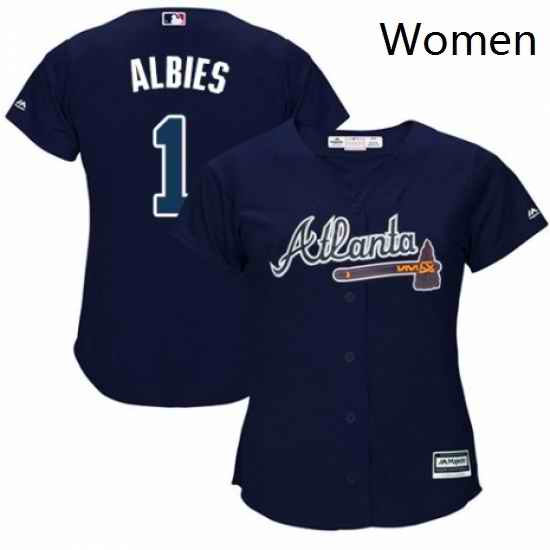 Womens Majestic Atlanta Braves 1 Ozzie Albies Authentic Blue Alternate Road Cool Base MLB Jersey